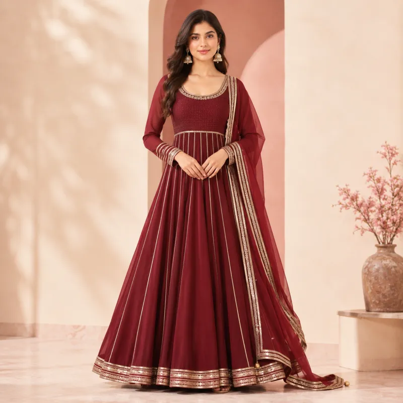 Floor-Length Anarkali Gown with Gota Patti Work