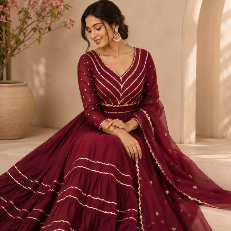 Floor-Length Anarkali Gown with Gota Patti Work