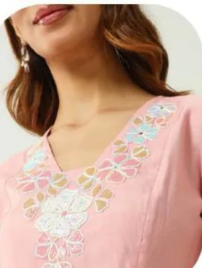 Baby Pink Embroidered Viscose Chanderi Kurta Set with Dupatta