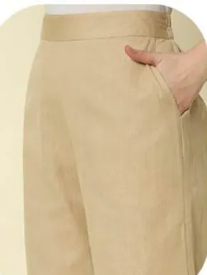 Beige Cotton Palazzo Pants