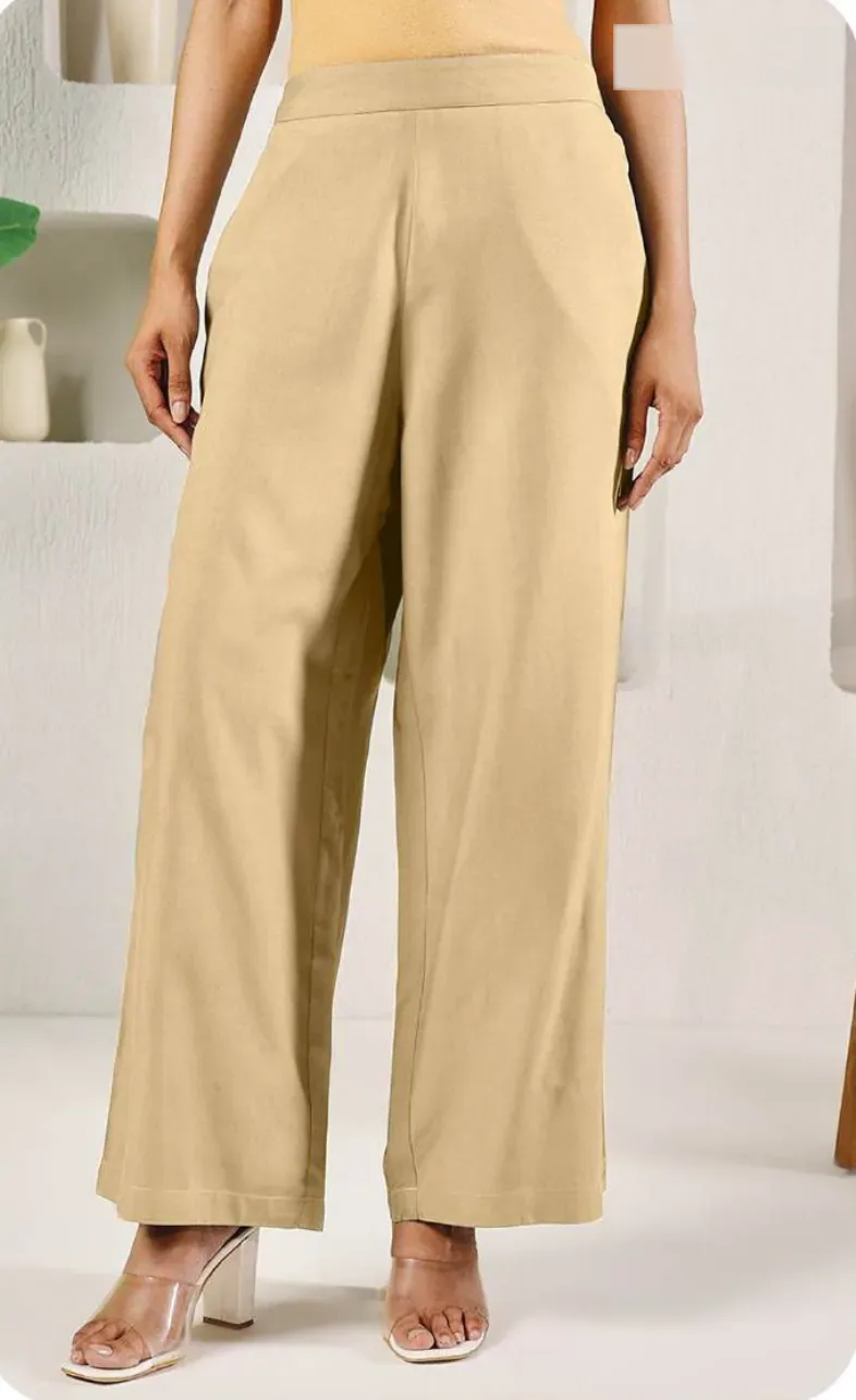 Beige Rayon Palazzo Pants