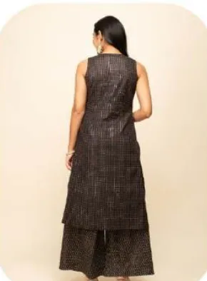 Black Anarkali Lurex Cotton Kurta Palazzo Set with Dupatta