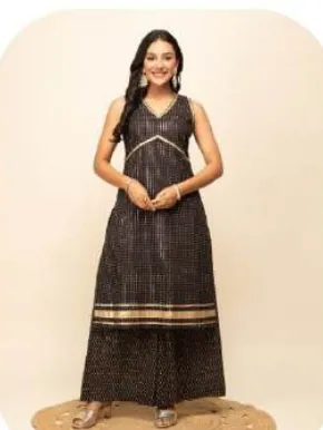 Black Anarkali Lurex Cotton Kurta Palazzo Set with Dupatta