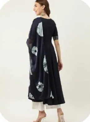 Black Anarkali Poly Crepe Kurti with Dupatta