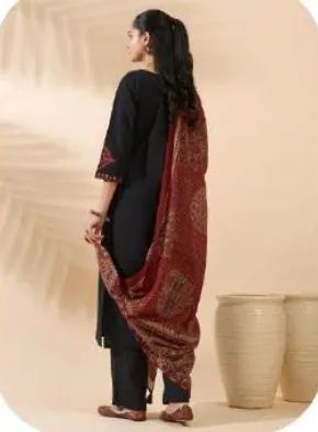 Black Cotton Kurta Set with Dupatta