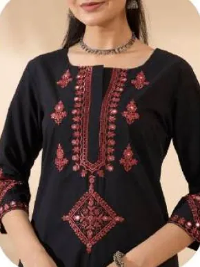 Black Cotton Kurta Set with Dupatta