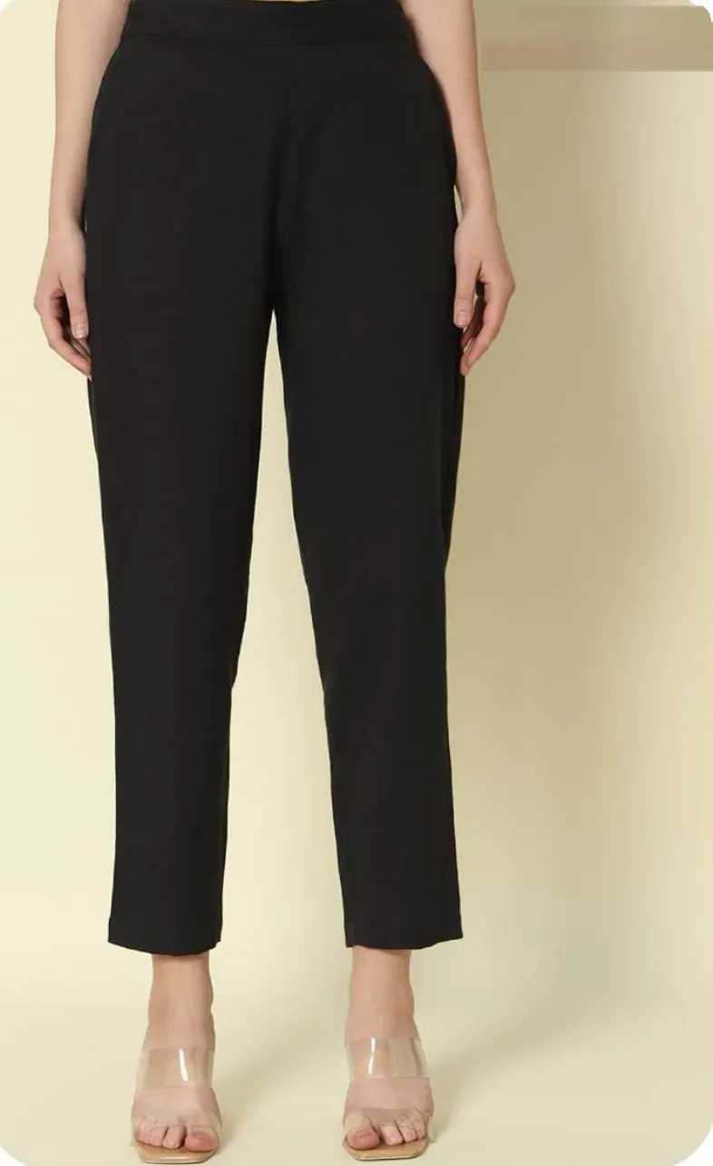 Black Cotton Narrow Pants