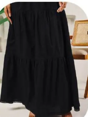 Black Cotton Tiered Skirt