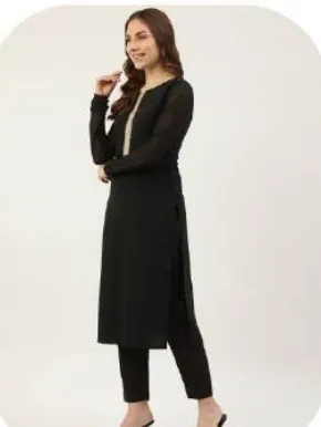 Black Crepe Kurta Set with Dupatta