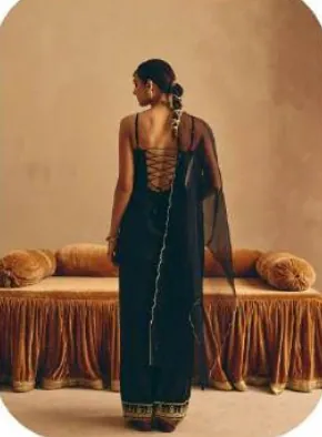 Black Embroidered Viscose Chanderi Kurta Palazzo Set with Dupatta