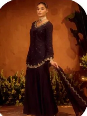 Black Embroidered Viscose Chanderi Kurta Set with Dupatta