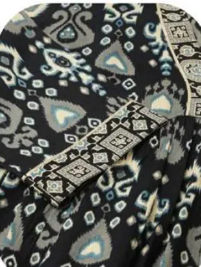 Black Gold Print Anarkali Cotton Kurti Pant Set
