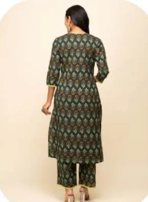 Black Print Cotton Kurta Palazzo Set with Dupatta