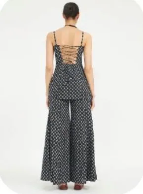 Black Print Strappy Cotton Kurti Pant Set