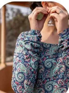 Blue Paisley Print Flared Cotton Kurti