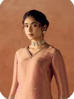 Blush Peach Tissue Blend Kurta Palazzo Set with Dupatta
