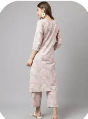 Blush Pink Print Cotton Kurti Pant Set