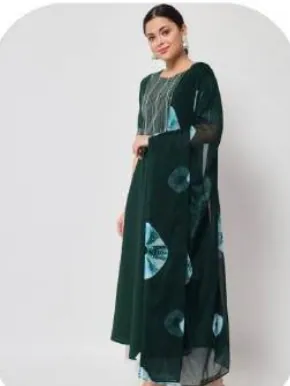 Bottle Green Anarkali Crepe Kurti with Dupatta