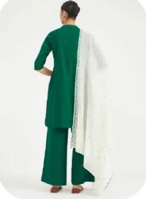 Bottle Green Cotton Kurta Palazzo Set with Dupatta