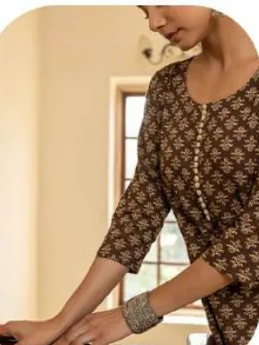 Brown Printed Straight Cotton Kurti