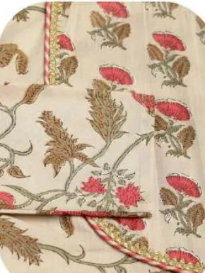 Cream Floral Print Cotton Kurta Set with Dupatta