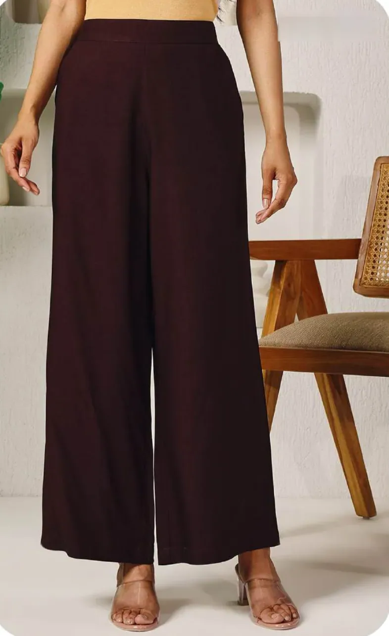 Dark Brown Rayon Palazzo Pants