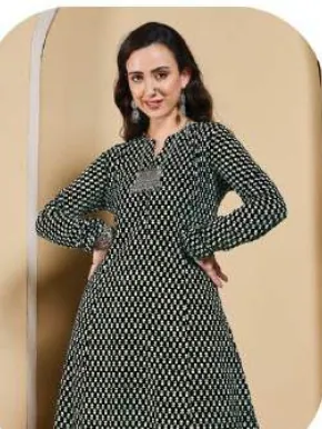Dark Green Printed A-Line Cotton Kurti