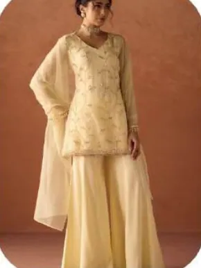 Ivory Lemon Crush Organza Kurta Sharara Set with Dupatta