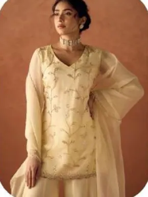 Ivory Lemon Crush Organza Kurta Sharara Set with Dupatta