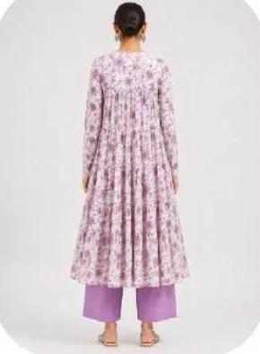 Lavender Floral Print Anarkali Cotton Kurti