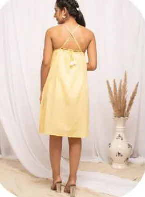 Lemon Yellow Halter Schiffli Cotton Dress