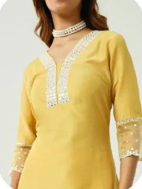 Lemon Yellow Silk Blend Kurta Palazzo Set with Dupatta