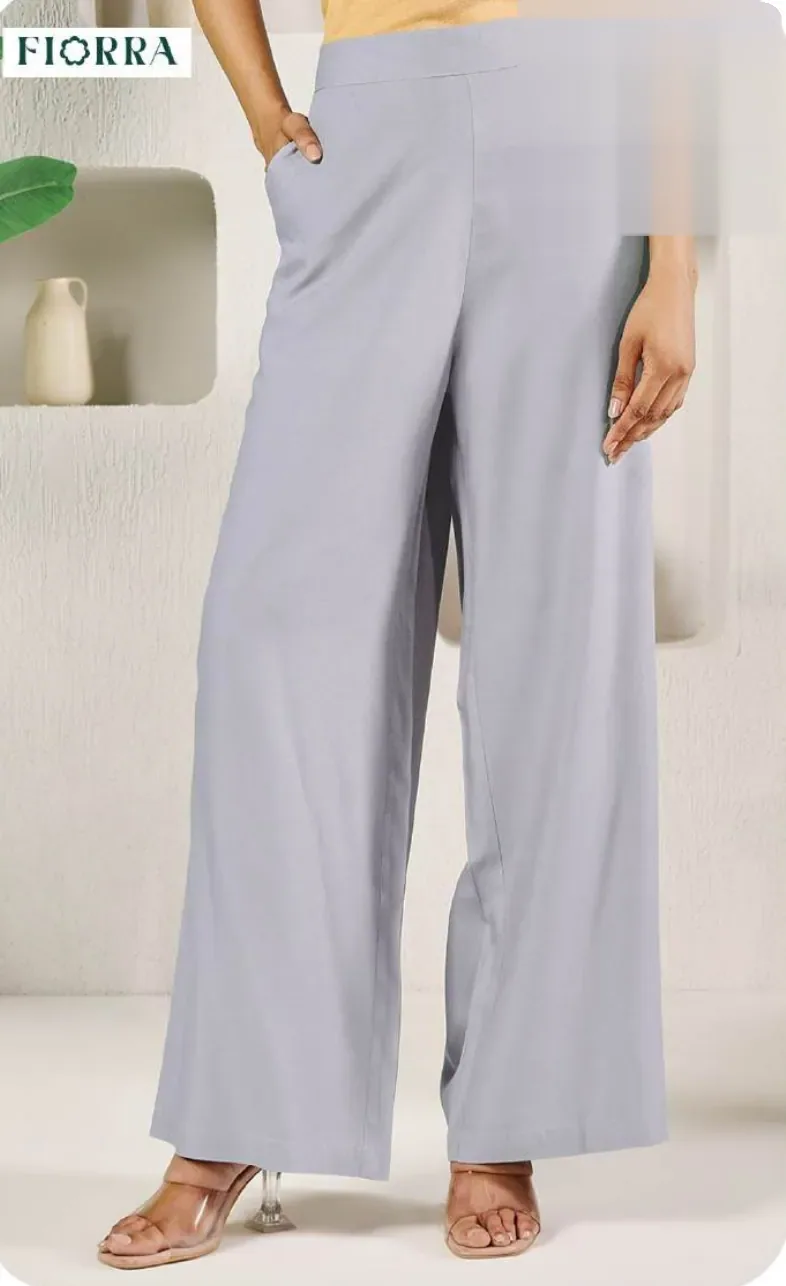 Light Grey Rayon Palazzo Pants