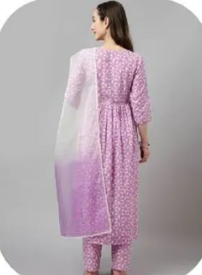 Lilac Anarkali Lurex Cotton Kurta Set with Dupatta