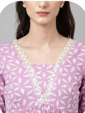 Lilac Anarkali Lurex Cotton Kurta Set with Dupatta