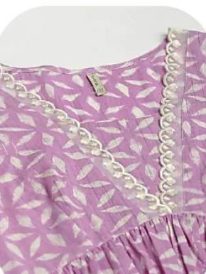 Lilac Anarkali Lurex Cotton Kurta Set with Dupatta
