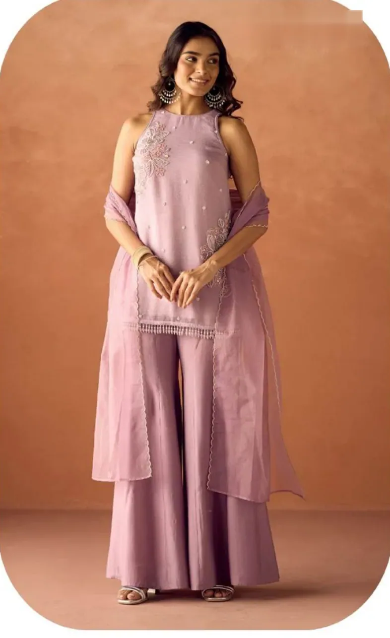 Lilac Crush Organza Kurta Sharara Set with Dupatta