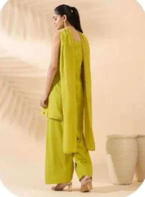 Lime Green Cotton Kurta Set with Dupatta