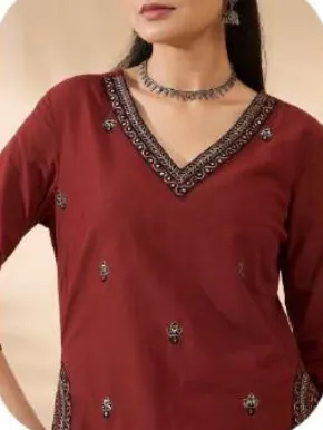 Maroon Cotton Kurta Set with Dupatta