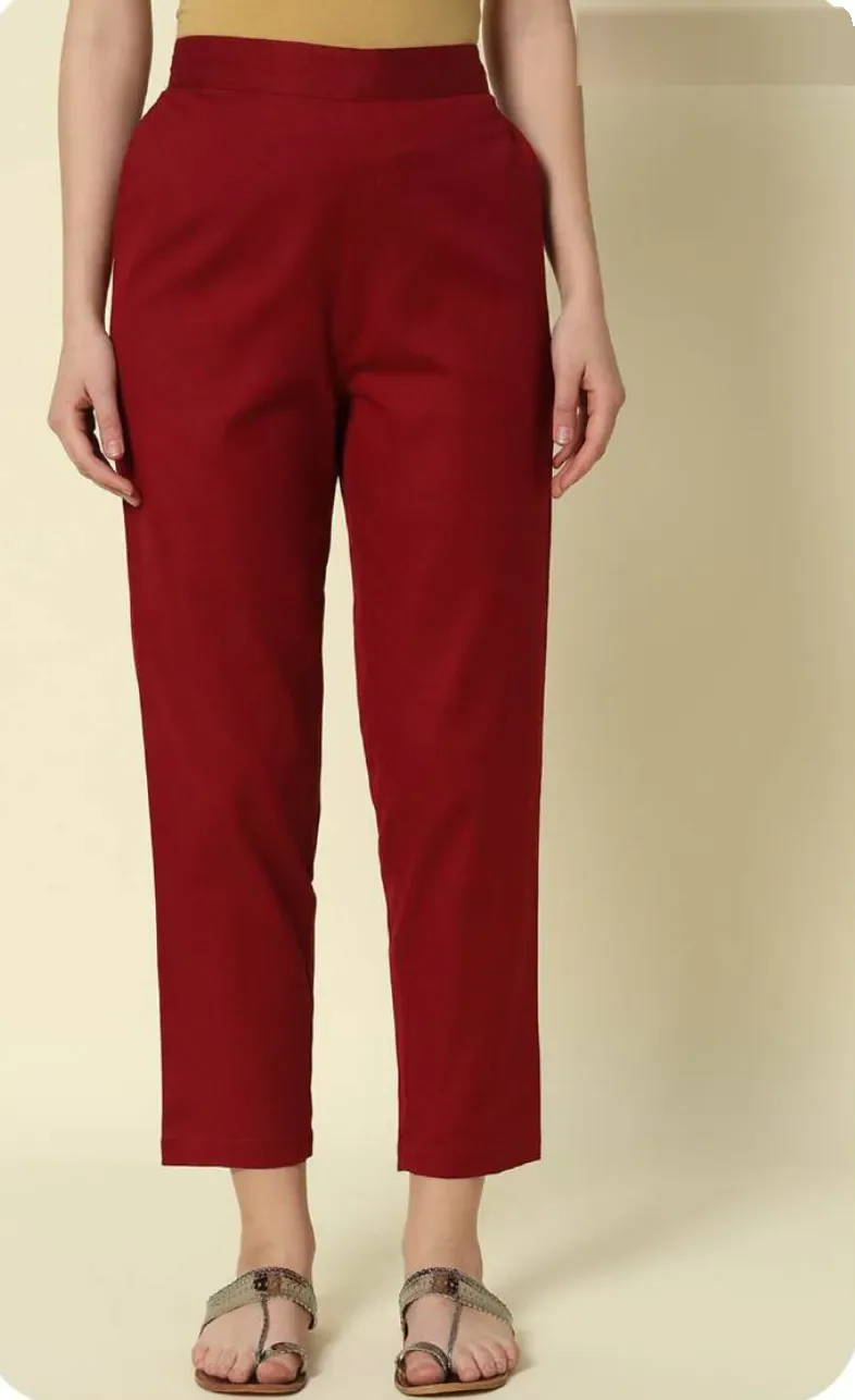 Maroon Cotton Narrow Pants