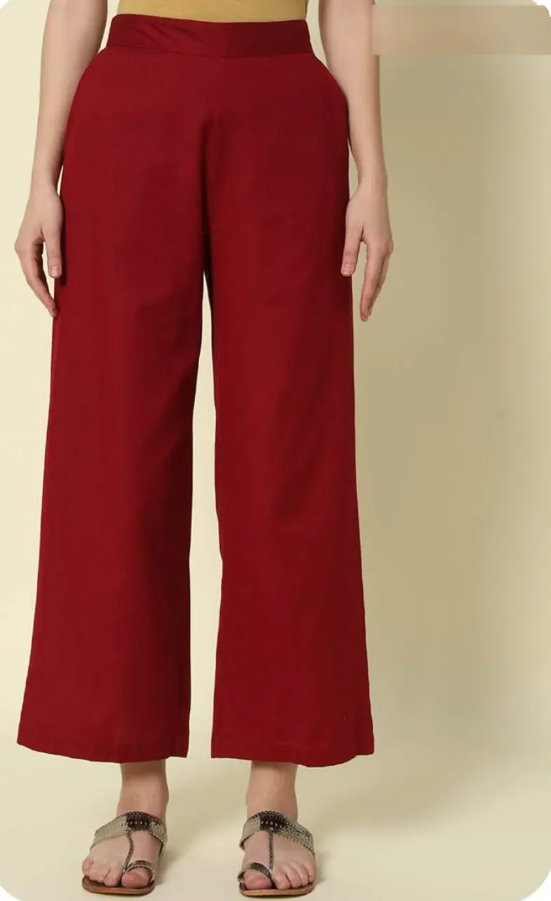 Maroon Cotton Palazzo Pants
