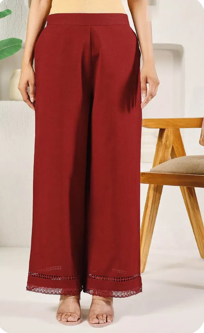 Maroon Cotton Palazzo Pants
