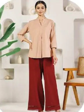 Maroon Cotton Palazzo Pants