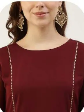Maroon Crepe Kurta Set with Dupatta