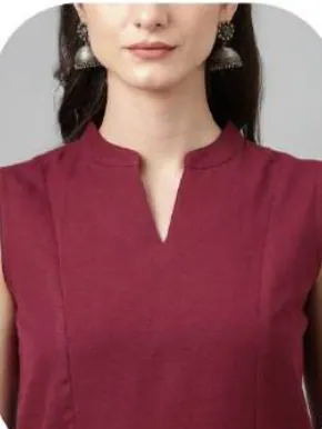 Maroon Sleeveless A-Line Rayon Kurti Pant Set