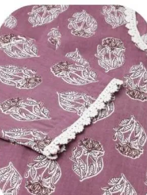 Mauve Floral Print Cotton Kurti Palazzo Set