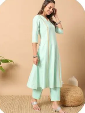 Mint Lurex Cotton Kurta Set with Dupatta