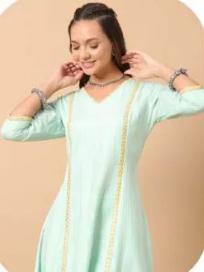 Mint Lurex Cotton Kurta Set with Dupatta