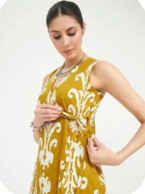 Mustard Ikat Print Angrakha Cotton Kurti & Farsi Salwar Set