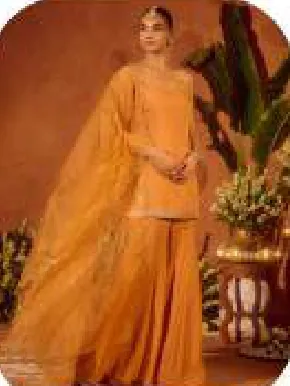 Mustard Orange Strappy Viscose Chanderi Kurta Set with Dupatta